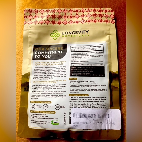 New Longevity Botanicals Cordyceps Mushroom Extract Powder 100g Organic - Picture 2 of 3